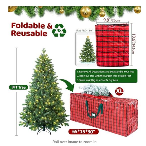 Christmas Tree Storage Bag, Reinforced Handles & Zipper, Heavy Duty w/Label Slot - Picture 3 of 9
